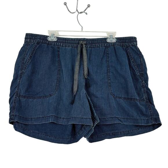 J Crew Seaside Shorts Size XL Indigo Blue Stripe High Rise Pull On Drawstring - Picture 2 of 11